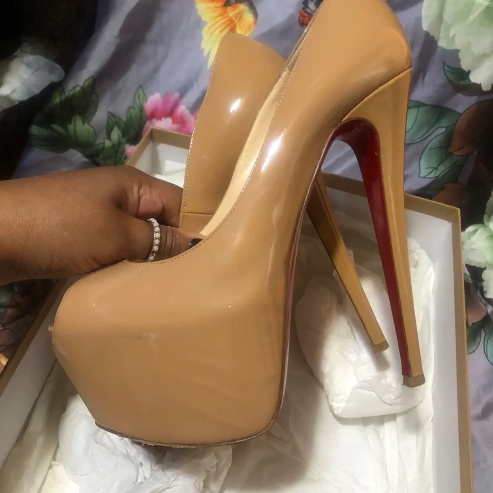 Nude Christian Louboutin patent highness 160 peeptoe pumps 39 - Picture 5 of 9